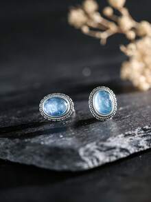 Vintage Floral 925 Sterling Silver Earrings Birthstone 8x6mm Oval Aquamarine Natural Gemstone Exquisite Handmade Boho Jewelry Gifts