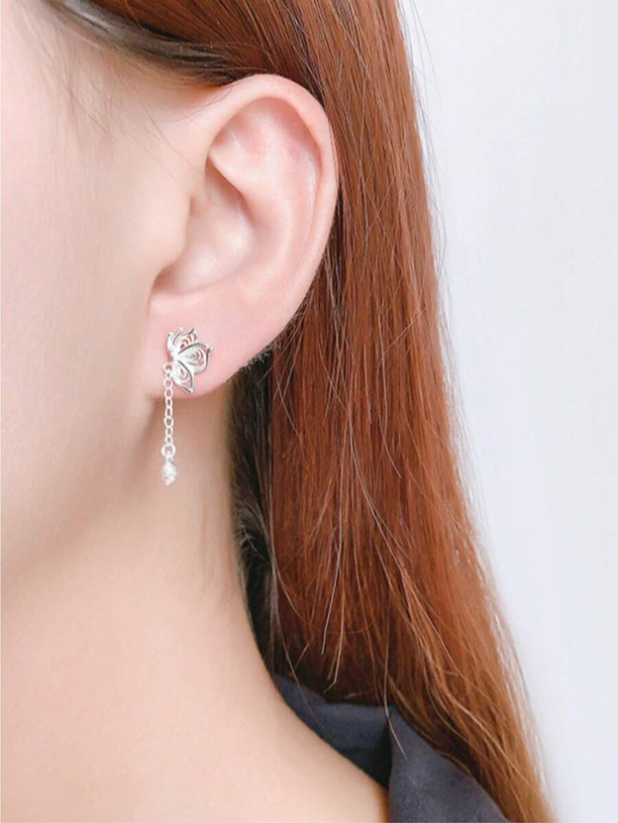 1pc Vintage Chinese Style Tassel Hollow Butterfly Earrings, Lightweight Luxury Chinese Dress Accessories, Versatile & Elegant - Multicolor - View 1