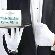 1 双白色三条纹正式手套，加厚防滑司机手套，吸汗透气礼仪白手套，阅兵手套，保安执勤手套，派对服装手套秋季 - 白色 - 查看 4
