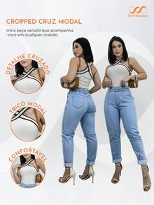 Swisz Cropped Blusa Feminina Regata Decote Cruzado Tricot Modal - Branco - Visão 4