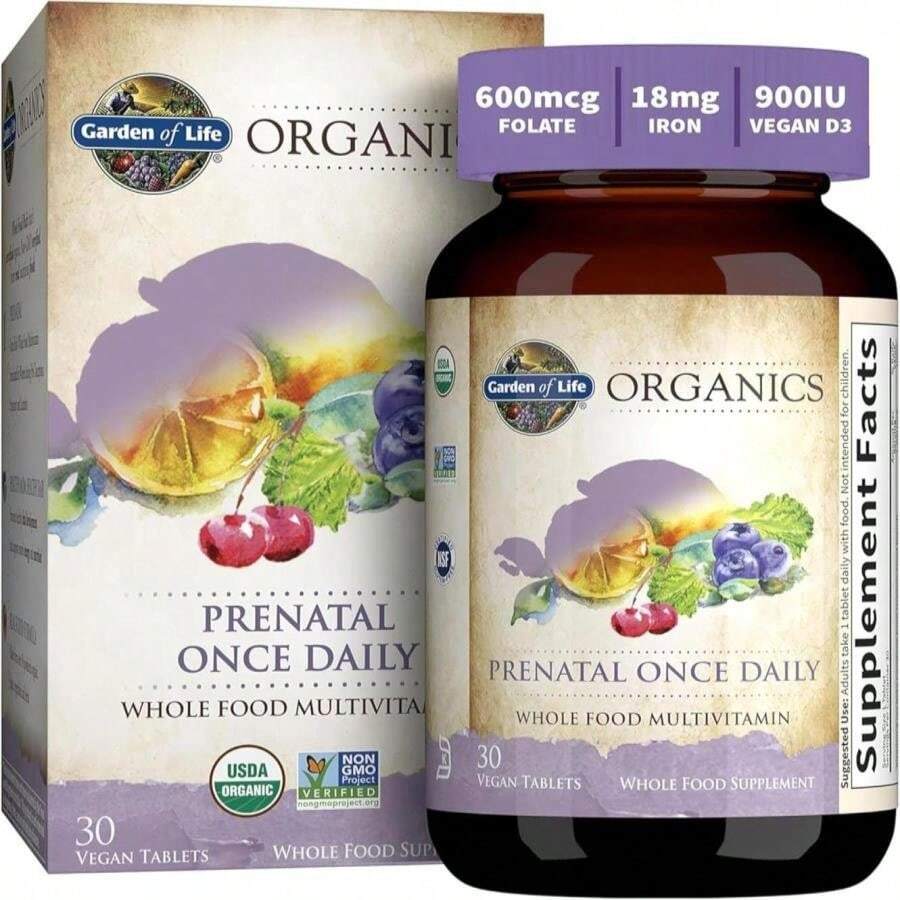 Garden Of Life Organics Prenatal Vitamin: Folate For Energy &Amp; Healthy Fetal Development, Non-Constipating Iron, Vitamin C, B6, B12, D3 – Organic, Non-GMO, Gluten-Free, Vegan, 30 Day Supply - Flavor NameA - 查看 1