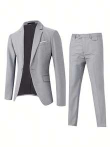 Men's Suits, Men's Business Casual Style, Including Solid-Color Suit Jackets And Trousers. Elegant Men's Suits, Suitable For Work Commuting, Casual Occasions, Weddings, Dances, And Business Venues. - Xám - Xem 4