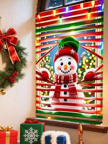 1pc Christmas Window Decoration, Reindeer Santa Snowman Pattern Background Cloth, Indoor/Outdoor Decor, Suitable For Christmas Theme Party Hanging Decor, No Power Needed, Winter Home Decor, Christmas Decoration, Not Sticker - Multicolor - View 4