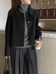 时尚短款女士西装外套，厚实修身，适合秋冬 - 黑色 - 查看 8