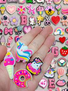 16-23-33-53-61 PCS Flat Pink Mixed Package Series, Whale, Dessert, Unicorn, Cat, Butterfly, Starfish, Stationery, Detachable Washing, Pointe Fashion Accessories, Light Up Every Step Of Style, Inlaid In The Shoes Of The Craft Pearl Shining Bright, Cute Summer Daily Wear - Multicolor - View 8