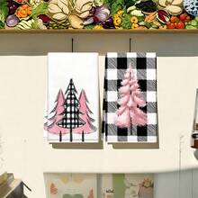 1 pièce/2 pièces/100 pièces Serviettes de cuisine et lavettes imprimées avec motif d'arbre de Noël, convenant à la décoration intérieure des restaurants, cuisines, salles de bain, décoration de fête, cadeaux de Noël