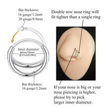 ADYJELY 1 buc Inel de nas cu sept articulat dublu CZ transparent, bijuterii pentru piercing cu sept, 16G/20G, oțel inoxidabil, hipoalergenic, segment Clicker, bijuterii pentru perforarea cartilajului, placat cu aur de 18K, tragus, conch, Daith, helix, lob, cercel, bijuterii pentru piercing nas, inel pentru buze, inel pentru burtă, inel pentru mamelon, 8mm 10mm, bijuterii pentru piercing corporal pentru femei și bărbați - N075 - Vizualizare 4