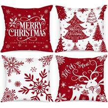 4PCS White And Red Christmas Pillowcase Decorative Winter Snowflake Throw Pillow Cover Christmas Cushion Cover Indoor Sofa Room Decoration Red Single Sided Pillow Core Free - Red and White - View 8