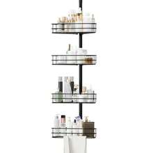 Adjustable Shower Caddy Corner For Bathroom, 4-Tier Rustproof Bathroom Organizer Shelves With Tension Pole, Floor Standing Bath Rack For Bathtub Shampoo Storag, Black - Black - View 7