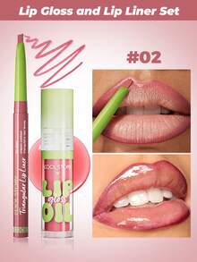 Lip Liner & Lip Oil Combo - Waterproof & Smudge-Proof Lip Liner, Moisturizing Lip Oil, Defines Contours & Nourishes Lips, Matte & Glossy Finish For 3D Lips