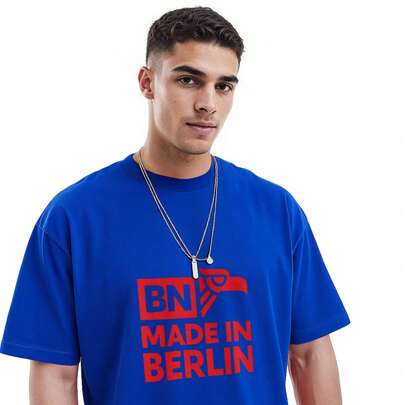 Playeras graphic casual playera de estampado con diseño de letras BN, águila roja y texto "Made in Berlin" Playeras Hombre Algodón Estampada Casual Ma