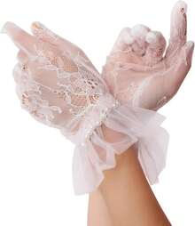 Sacina Gothic Imitation-Pearl White Gloves, Mesh Lace Bridal Gloves, Goth Y2k Lolita Accessories, Costume Accessories