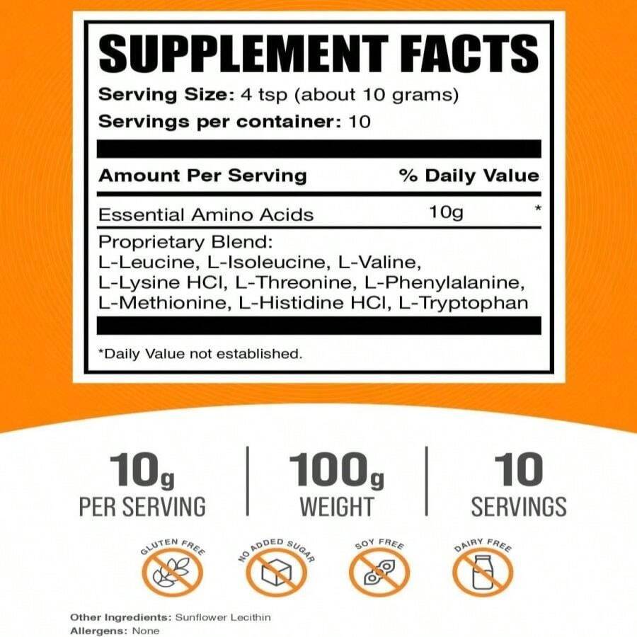 BulkSupplementscom Essential Amino Acids Powder - Essential Amino Acids Supplement, EAA Powder - Unflavored &Amp; Gluten Free, 10g Per Serving, 250g (88 Oz) (Pack Of 1) - Flavor NameC - 查看 1