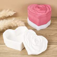 Heart Jar Resin Mold With Rose Lid Epoxy Resin Storage Box Casting Mould DIY Jewelry Trinket Candy Container Silicone Moulds Epoxy Concrete Cement Plaster Planter Candle Vessel Craft Molds