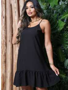 Loose Women's Dress With Adjustable Straps - Viscose Fabric - màu đen - Xem 7