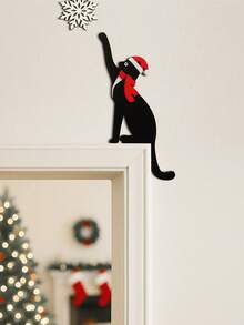 1 Stück Weihnachts-Schwarze-Katze Türdekoration, Weihnachtsmann Mütze Schal Schneeflocken Muster, Feiertags Türrahmen Dekoration, Haustier-Themen Feiertags Dekoration, Einzigartige Winter Heim Dekoration, Weihnachtsdekoration, Zimmer Dekoration - Verschiedenfarbig - Übersicht 2