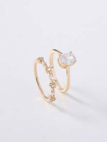 2pcs Elegant Promise Rings, Oval Cut Synthetic Cubic Zirconia Inlaid, Suitable For Women's Wedding, Party And Banquet. Romantic Engagement And Wedding Rings