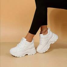 Women's Increased Height Retro Chunky Sneakers, Spring/Autumn 2025 New Fashion Sneakers, Versatile Platform High Heels, Suitable For Petite Women - White - View 9