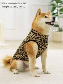 1pc Khaki Leopard Print & Spotted Gourd Pattern Cotton Dog Coat With Back Zipper, Washable Pet Jacket Suitable For Large, Medium And Small Dogs, For Indoor Or Outdoor Wear