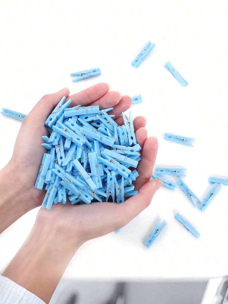100个/50个婴儿派对衣夹游戏，幼儿男孩塑料衣夹，迷你蓝色衣夹，1.2英寸大包装，非常适合婴儿派对、性别揭晓派对装饰、婴儿礼物、DIY手工制作
