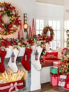 8Pcs Large Christmas Stockings With DIY Wood Name Tags, 18 Inch Large Stockings Xmas Hanging Decorations With Christmas Stocking Tags For Xmas Party Decor Decorations Home Decor Christmas Decorations Room Decor Winter