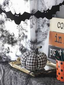 7x7x7" Fabric Black Stripe Pumpkin Decor, For Holiday Halloween Decoration