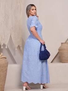 Elegant Women's Dress Simple Embroidery Button Women's All - 3D藍色 - 查看 2