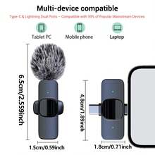 HITOZON Professional Wireless Lavalier Microphone For Smartphones,Wireless Microphone For Video/Audio/Vlog Recording,Wireless Mini Mic For Teaching, Interviews, Live Streaming - Black - View 3
