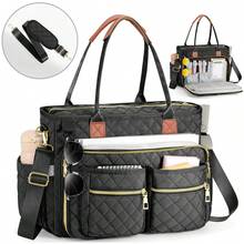 Laptop Tote Bag For Women Teacher Tote Bag 15.6 Inch Work Bags Professional Computer Messenger With Insulated Pocket, Laptop Briefcase For Office, College, Nursing, Canvas Tote Bag, Gift For Her, Bridesmaid Gift Bag, Best Friend Gift - 黑色 - 查看 1
