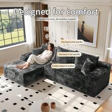 106" Modular L-Shape Chaise Lounge Sofa Premium Corduroy Cloud Velvet No Assembly Required Convertible Loveseat Sofa Bed Deep Seat Comfort Living Room Bedroom Apartment Hotel[2 Package Shipping] - 淺灰色 - 查看 9