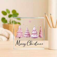 2D Flat, 1pc Pink Acrylic Christmas Tree Decor, Essential For Festive Ambiance, Classic Elegant Desktop Decoration For Home, Office, Tabletop - No Electricity Required, Unique Gift For Christmas, Birthday, Anniversary