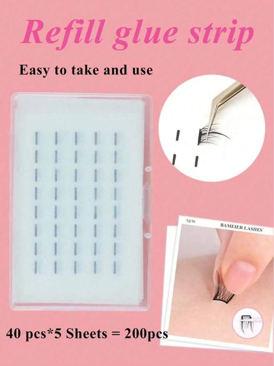 200 片无胶假睫毛簇自粘条，无需胶水，防水，可重复使用且粘性持久，睫毛延长工具，自粘簇睫毛条，睫毛胶水替代品，无胶睫毛簇，化妆工具，假睫毛簇胶条