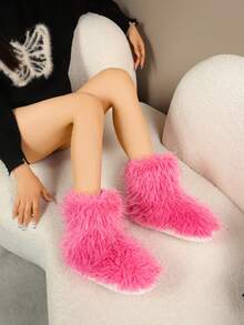 1 Pair Plus Size 36-43 Tie-Dye Christmas Solid Color Y2K Party Punk Fashion Cute Faux Fur Patchwork Faux Fur Lined Thigh High Boots, Warm For Home, Holiday, Party In Winter