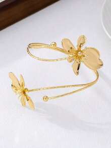 1pc Alloy Enamel Flower Openable Bangle Bracelet, Simple Elegant Fashion Elegant, Suitable For Mother's Day Gift, Party, Banquet, And Daily Wear - Xanh nhạt - Xem 3
