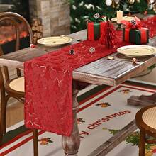 Șervețel de masă pentru brad de Crăciun cu folie aurie, decor de masă de Crăciun cu folie aurie - fabricat din țesătură de poliester, decor dreptunghiular de bucătărie pentru sărbători, potrivit pentru reuniuni de familie, atmosferă de petrecere de Crăciun