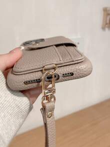 1pc Minimalist Stylish Litchi Texture PU Leather Lanyard Phone Case Wallet Compatible With IPhone 17 Air 16 16E 15 14 Plus 13 12 11 Pro Max, Pixel 10 9 Pro XL 8 7 6 9A 8A 7A 6A, Galaxy A15 A16 A25 A36 A56 A73 A06 A03 A03S A04S A81 A12 A13 A14 A22 A23 A24 A32 A52 A71 4G A34 A42 A53 A54 5G A21 A21S 2020 Note 20 10 Lite S20 S21 FE S22 S23 S24 S25 Plus Ultra, Faux Leather Protective Cover - Gray+028 - View 5