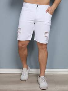 Men's Ripped Colorful Bermuda Jeans - Blanco - Ver 3
