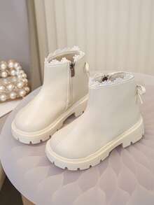 1 Pair Children's Lace Trim Cute Bow Casual Comfortable Outdoor Boots - Beige - View 2