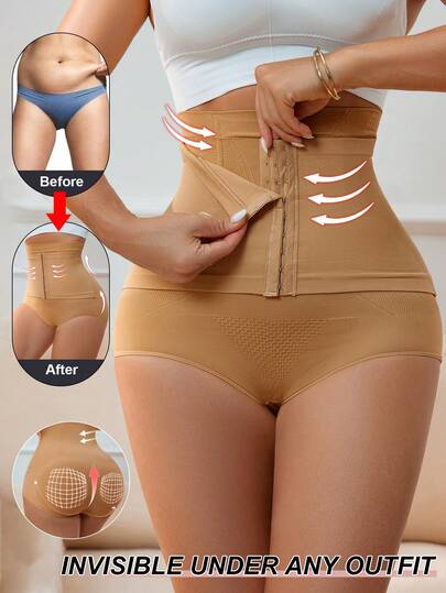 女士高腰塑身收腹内裤带扣塑身瘦身紧身平腹提臀提臀塑身腰部束腿控油内衣