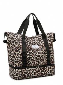 牛纹防水旅行袋，可折叠手提袋，大容量瑜伽袋，适用于飞机、购物、健身房、游泳 - 棕色 - 查看 7