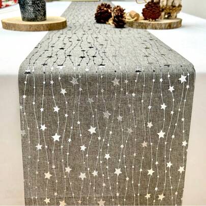 1 pezzo 275cm*28cm Moderno Minimalista Rettangolare Tavolo Runner in Poliestere Oro/Argento Lucido a Stelle, Decorazione per Casa, Feste di Natale, Banchetti, Oro/Argento