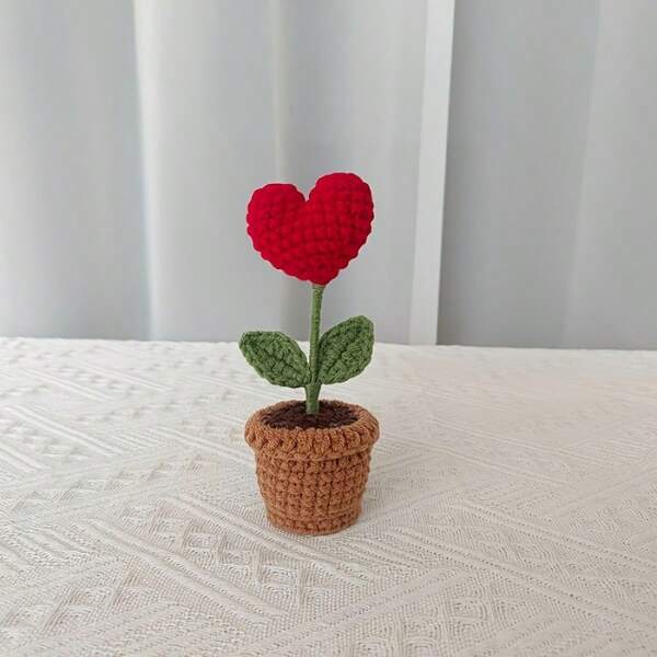 1pc Heart-Shaped Potted Plant, Handmade Artificial Flower Decor, Home Decoration Accessory, Valentine's Day Gift