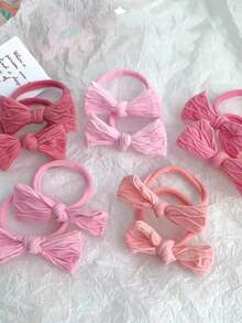 10pcs Girls Bow Decor Hair Tie For Hair Decoration - Pink - View 3