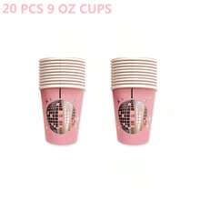 Pink Silver Disco Ball Disposable Tableware Set - 10/20Pcs Plates, 9oz Cups & Napkins For Birthday, Wedding & Dance Party Decor