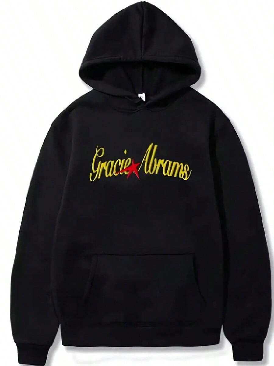 Gracie Abrams 2025 Tour Hoodie - Navy Blue Star & Geometric Graphic Streetwear Pullover, Unisex Regular Fit Machine-Washable Casual Sweatshirt, Everyday Comfort, Hooded Pullover, Durable Fabric, Lounge Wear, Y Sweatshirt, Quality Sweatshirt, Pullover Sweatshirt, Young Adults,Fall Hoodies,Men's Fall Clothes,Street Wear,Halloween,Mens Hoodies,Y2k Clothes,Jesus Hoodie,Thanksgiving Day,Nightmare Before Christmas,Christmas - 黑色 - 查看 1