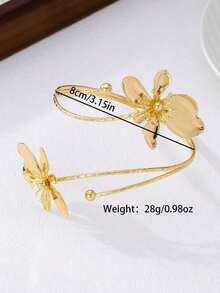 1pc Alloy Enamel Flower Openable Bangle Bracelet, Simple Elegant Fashion Elegant, Suitable For Mother's Day Gift, Party, Banquet, And Daily Wear - Xanh nhạt - Xem 2