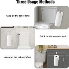 Soporte para papel higiénico sin taladro, estante de hierro para rollo de papel higiénico de baño, se adhiere a la puerta, soporte para toallas de cocina (blanco)