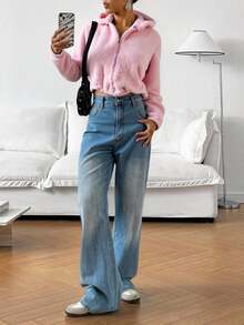 Women Faux Fur Coats - Pink - View 1