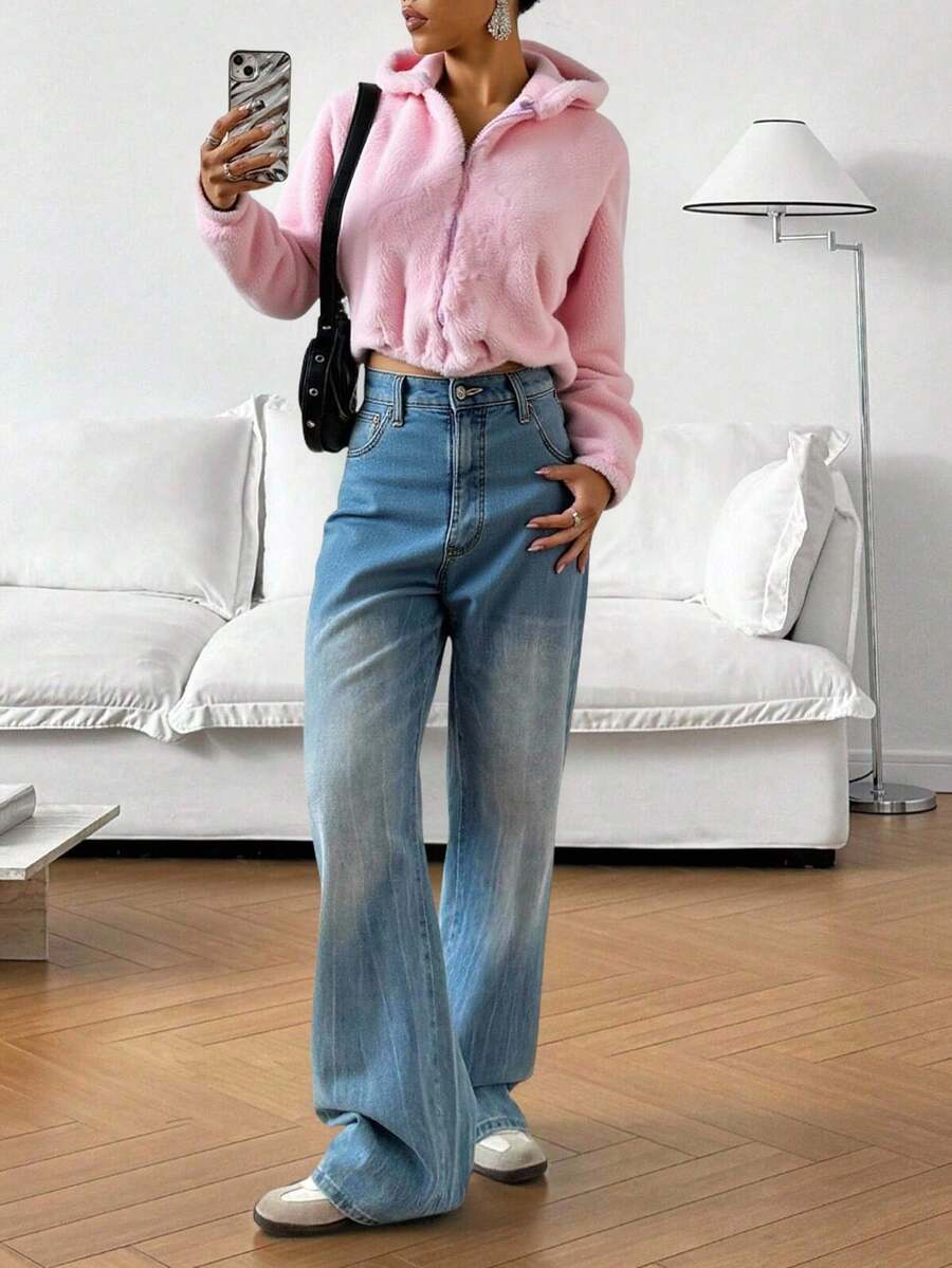 Women Faux Fur Coats - Pink - View 1