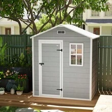 Outsunny 6 X 4ft Outdoor Shed With Foundation Lockable Door Vents Windows Plastic Shed For Tool Storage Grey Aosom UK - Xám1 - Xem 8
